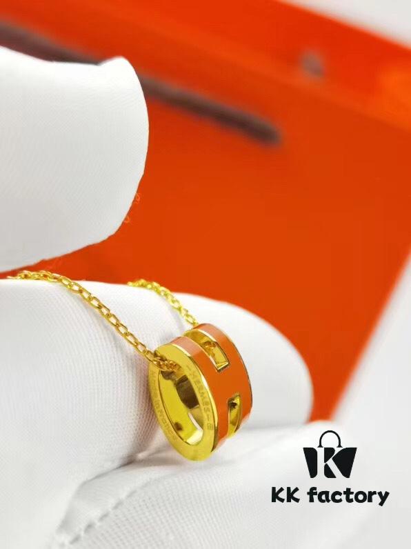 Mini POP Hermès H Necklace, Each with Unique Code, Mijin Electroplating! Hermès Enamel Curved H Necklace, Gold, Rose Gold, and White Gold Chain Options, Official Store Logo Anti-Counterfeit Tag