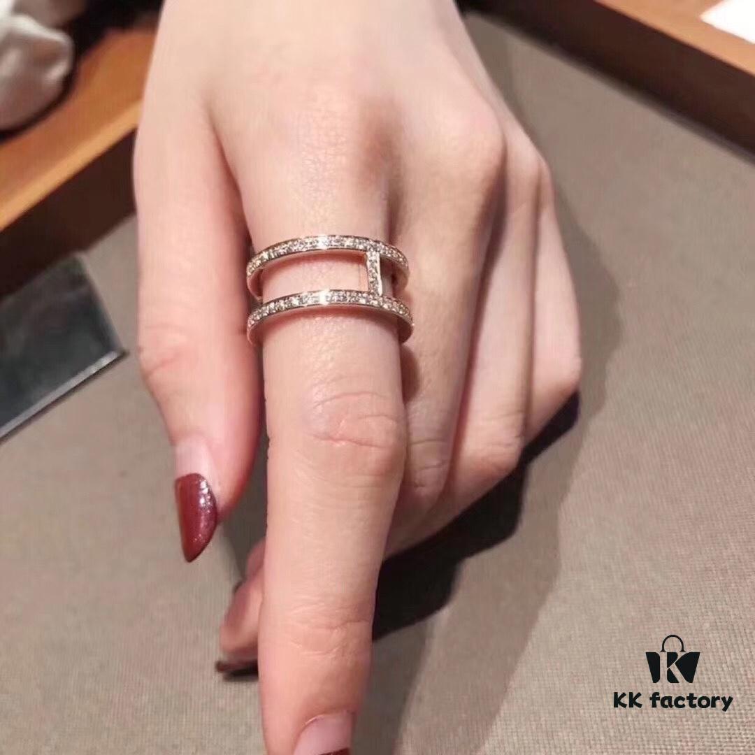 Hermes H I-Beam Ring, High-Quality Original Order, 1:1 Perfect Reproduction in 925 Sterling Silver with Micro-Pave Craftsmanship