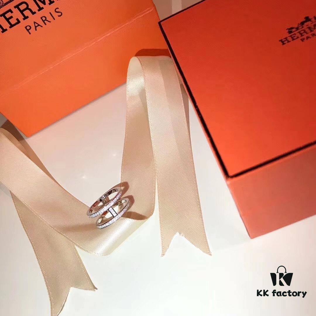 Hermes H I-Beam Ring, High-Quality Original Order, 1:1 Perfect Reproduction in 925 Sterling Silver with Micro-Pave Craftsmanship