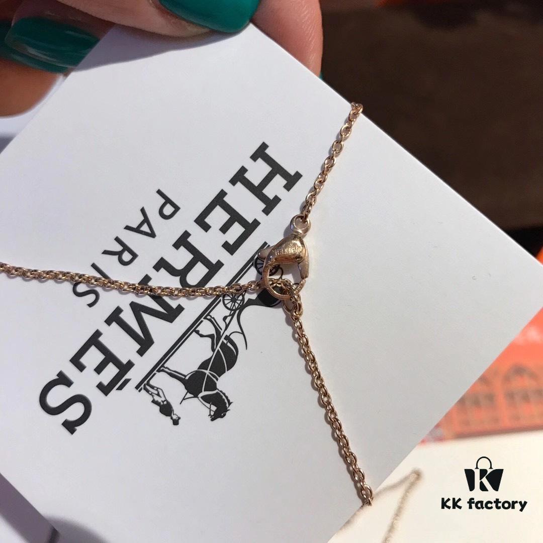 Hermès New Leather Lock Necklace in Rose Gold & White Gold