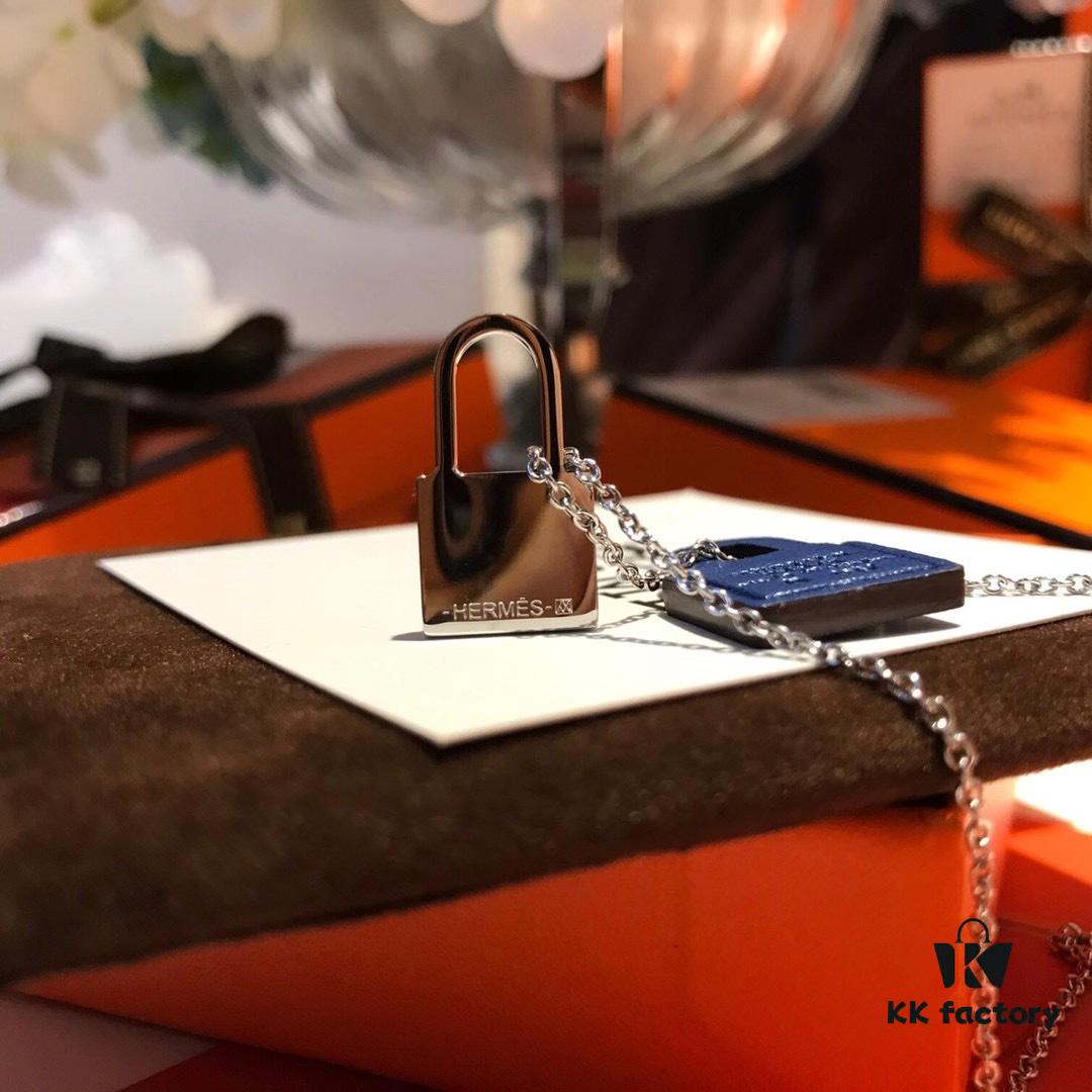 Hermès New Leather Lock Necklace in Rose Gold & White Gold