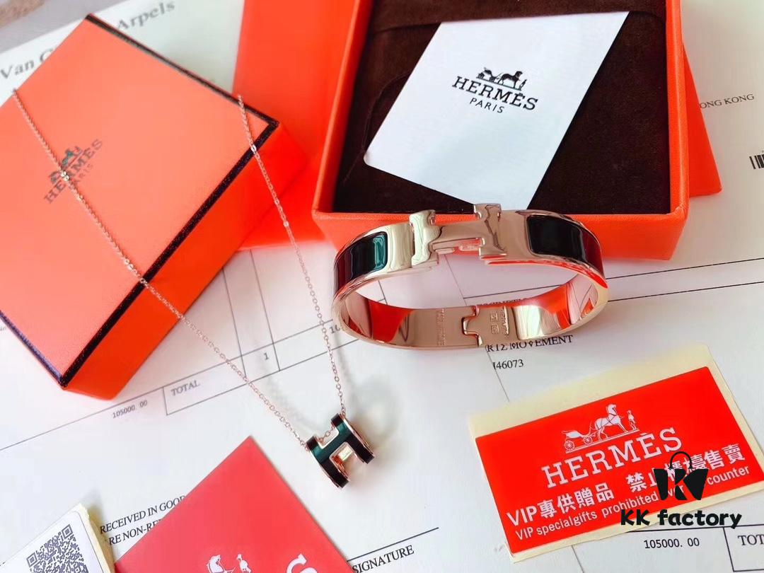 Hermès Bracelet & H Necklace Set - Premium Quality, Rose Gold & Classic Black, Long-Lasting Color