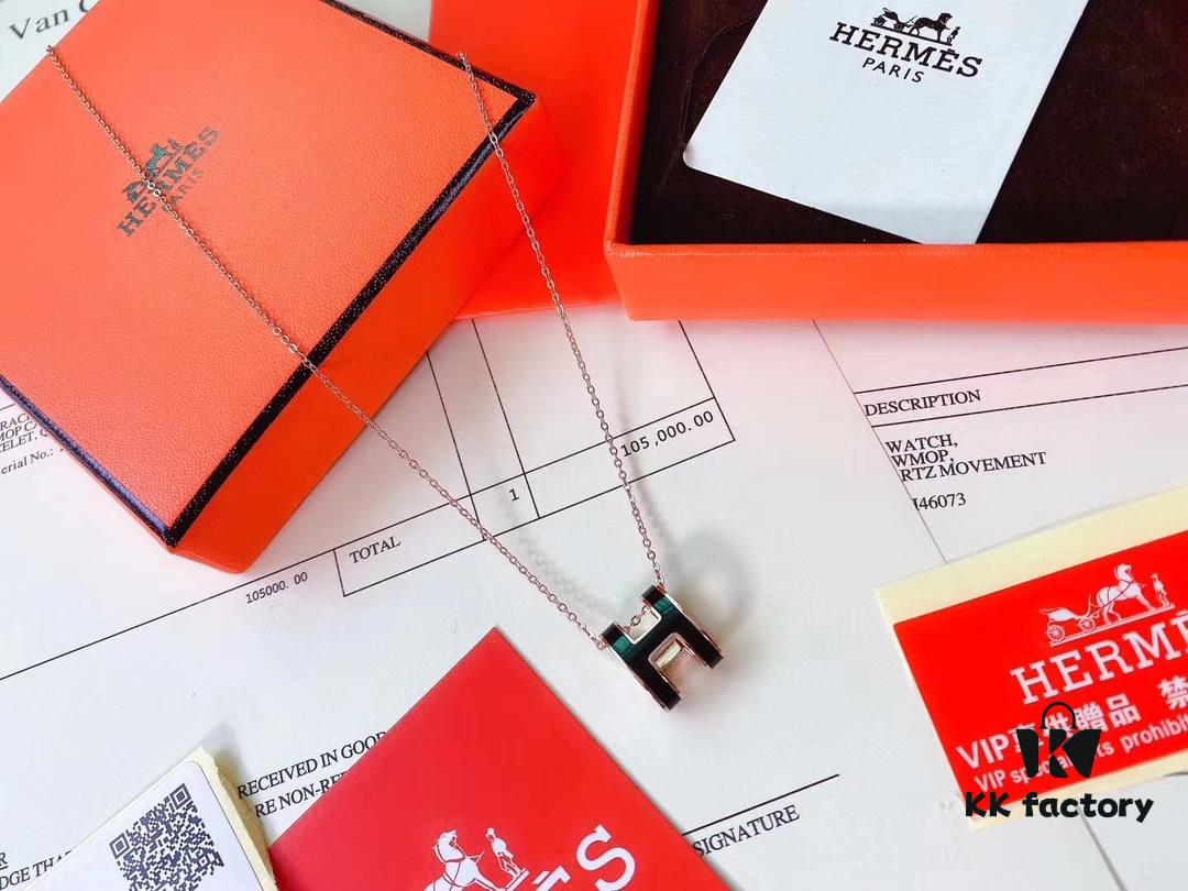 Hermès Bracelet & H Necklace Set - Premium Quality, Rose Gold & Classic Black, Long-Lasting Color