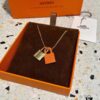Hermès O'Kelly Lock Necklace, Premium Brass with Thick Gold Plating, Adjustable Chain Length, Multiple Colors Available for Versatile Styling