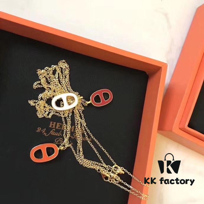 Hermes Pig Nose Necklace, High-End Custom Full S925 Silver Plated with Gold