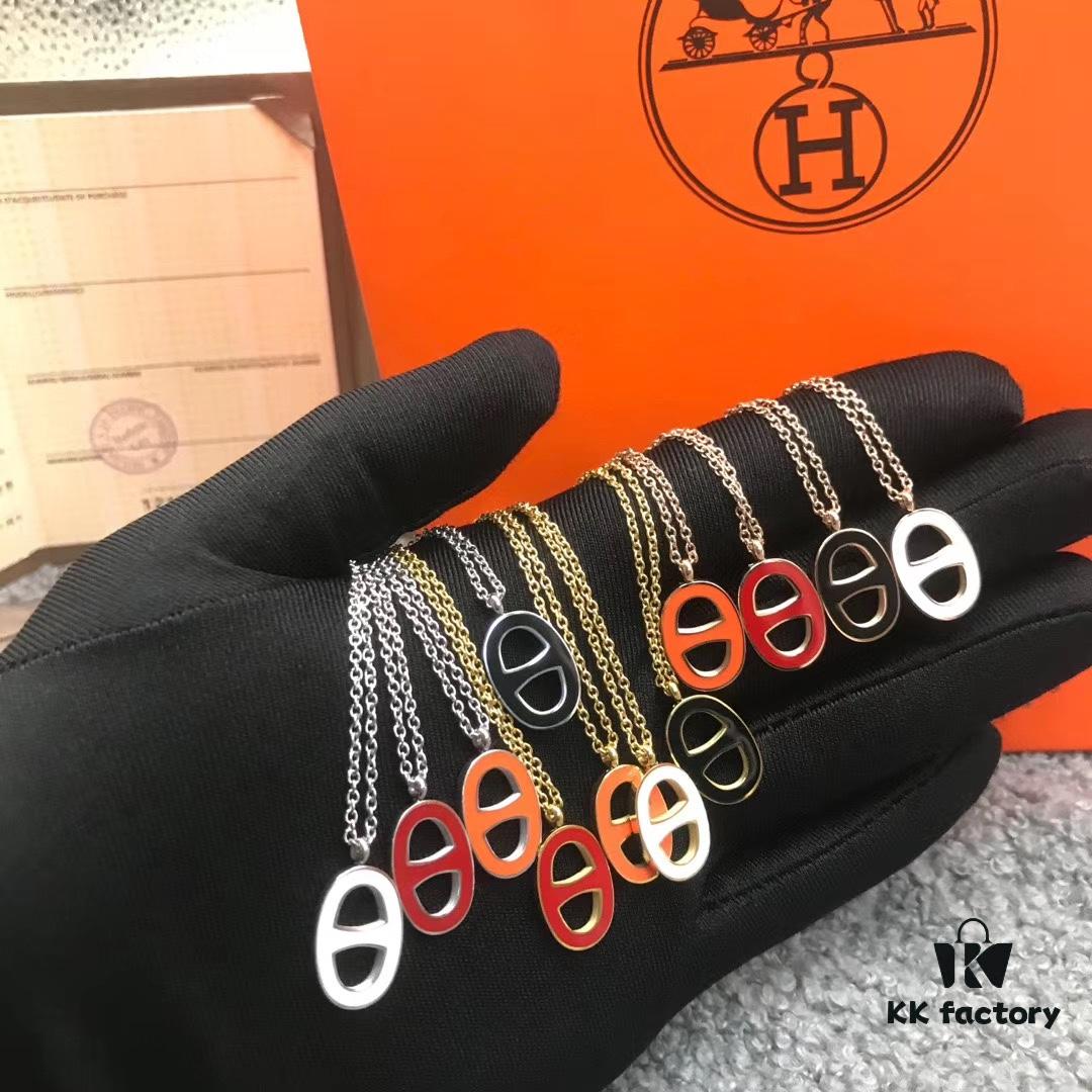 Hermes Pig Nose Necklace, High-End Custom Full S925 Silver Plated with Gold