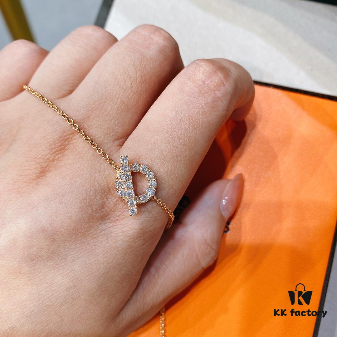 Hermes Finesse Rose Gold Diamond Y Necklace and Bracelet, Exquisite Mini Hollow-Out Circle Design with Refined Craftsmanship