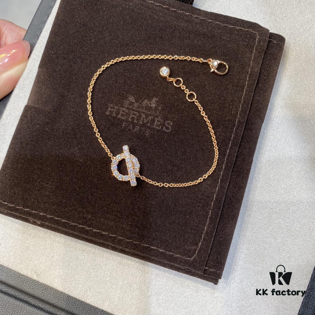 Hermes Finesse Rose Gold Diamond Y Necklace and Bracelet, Exquisite Mini Hollow-Out Circle Design with Refined Craftsmanship