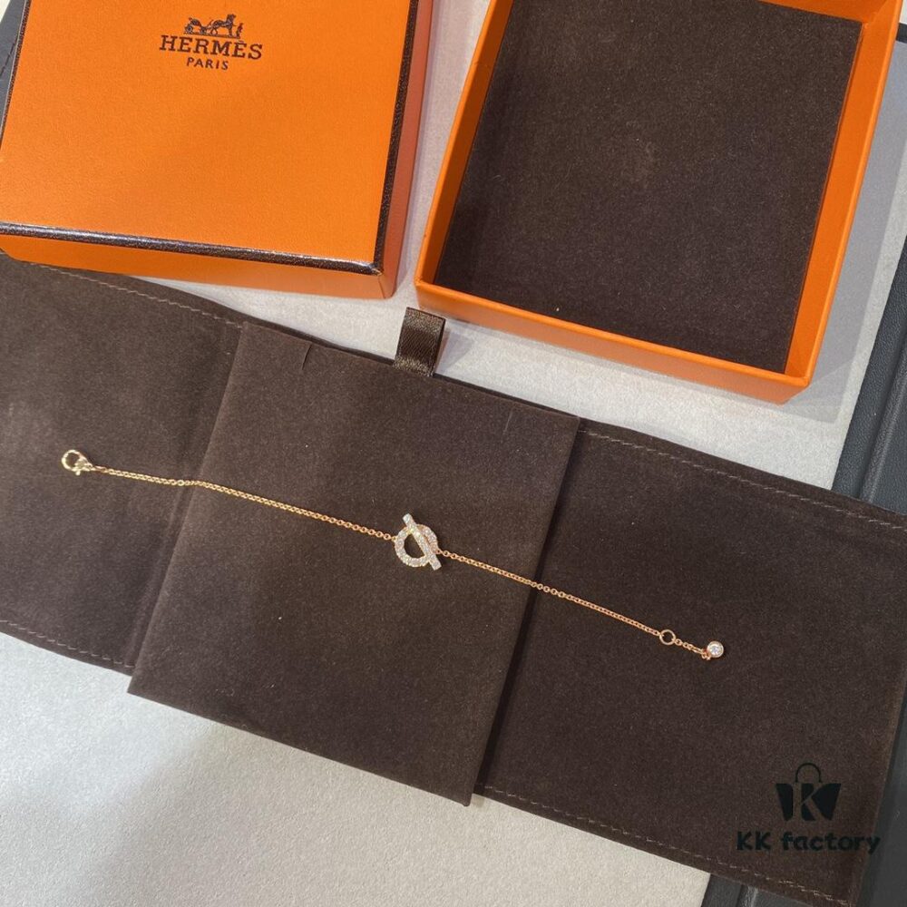 Hermes Finesse Rose Gold Diamond Y Necklace and Bracelet, Exquisite Mini Hollow-Out Circle Design with Refined Craftsmanship