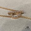 Hermes Finesse Rose Gold Diamond Y Necklace and Bracelet, Mini Hollow-out Circle with Bar Design, Exquisite Craftsmanship, CNC Precision Carved, Imported Silicon Titanium Diamonds, Hand-Set Stones, Jewelry-Grade Finish