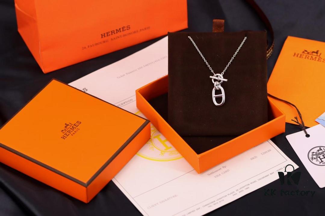 Hermes Disc Pin Buckle Necklace, Hermes Pig Nose Pin Buckle Necklace, Hermes Birkin Bag Pin Buckle Necklace