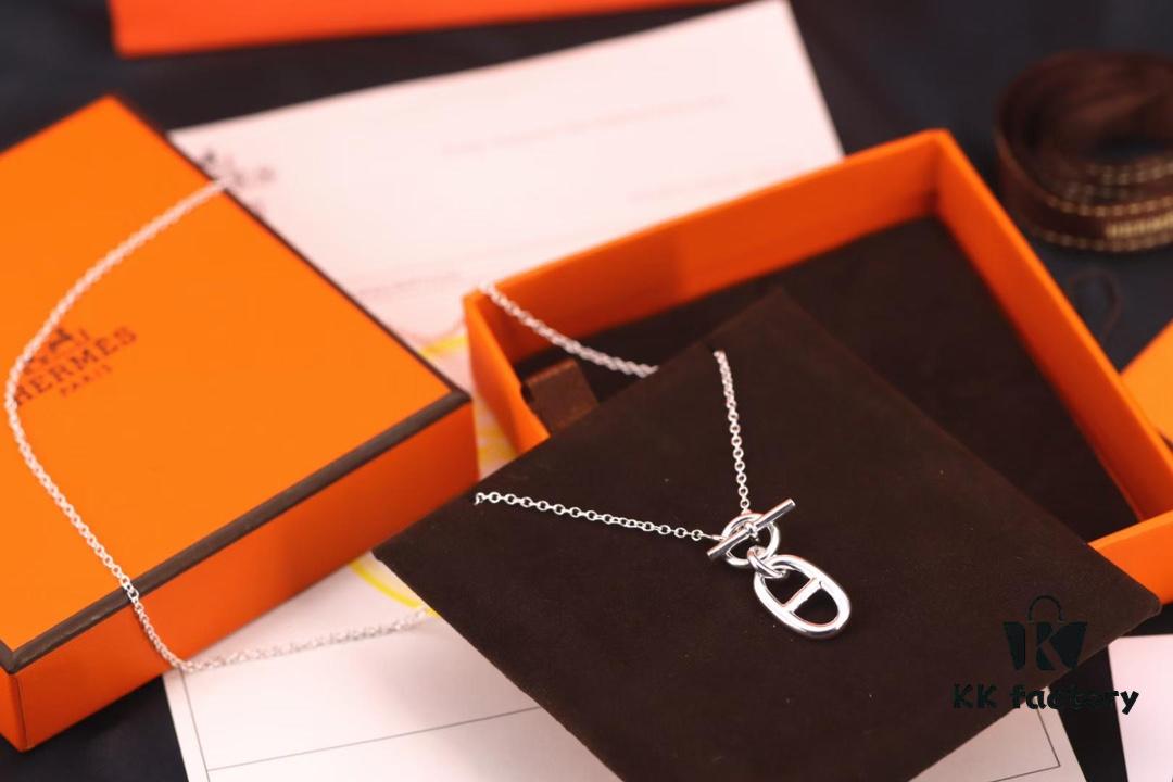 Hermes Disc Pin Buckle Necklace, Hermes Pig Nose Pin Buckle Necklace, Hermes Birkin Bag Pin Buckle Necklace