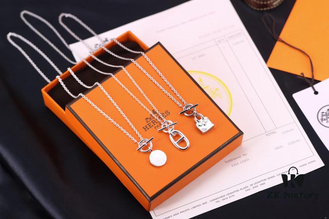 Hermes Disc Pin Buckle Necklace, Hermes Pig Nose Pin Buckle Necklace, Hermes Birkin Bag Pin Buckle Necklace