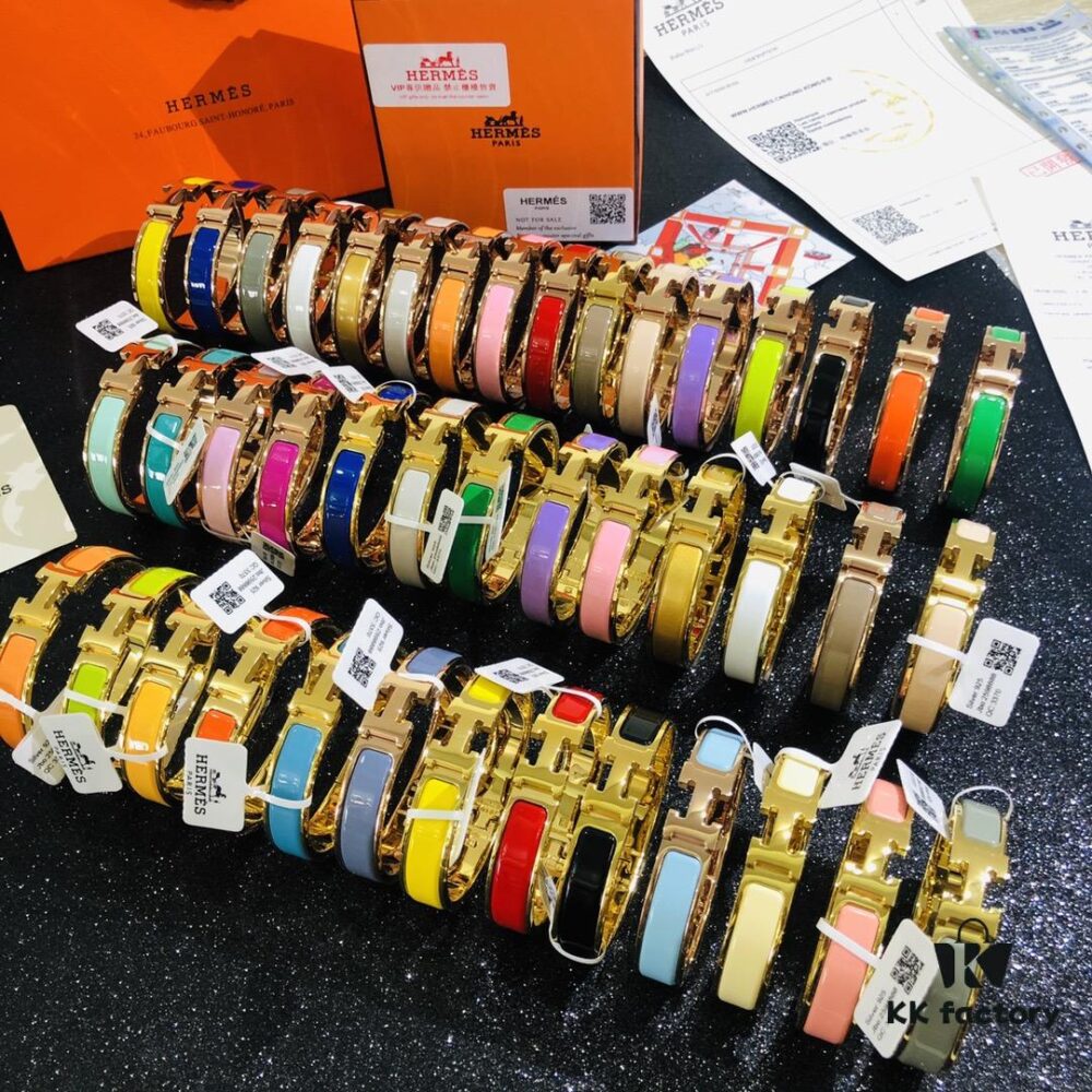 Hermès High-Replica Enamel 'Clic H' Bracelet in Rose Gold – Complete Set with Stickers, Tags, and Receipts – Classic Couple's Design, Sizes 17 & 19