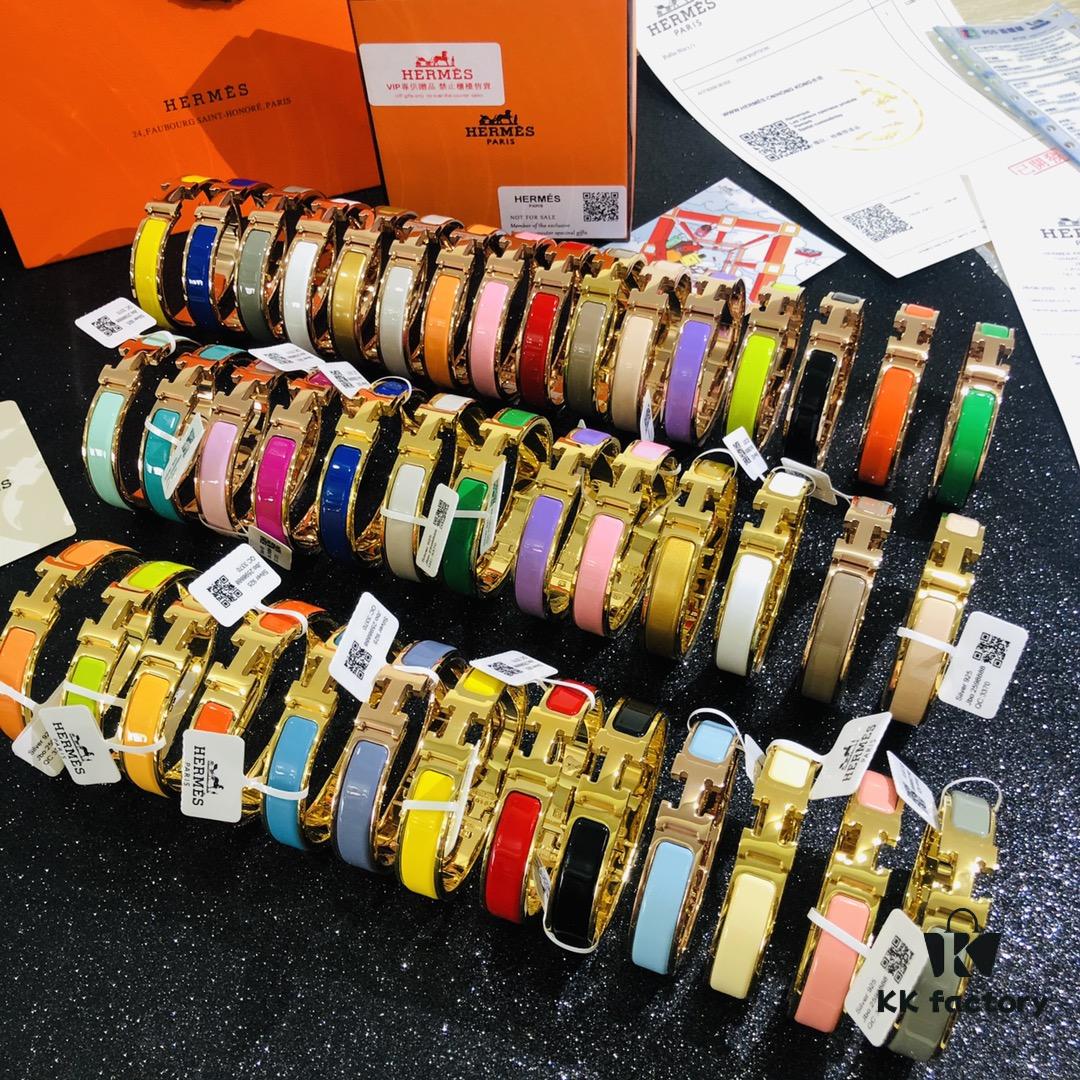 Hermès High-Replica Enamel 'Clic H' Bracelet in Rose Gold – Complete Set with Stickers, Tags, and Receipts – Classic Couple's Design, Sizes 17 & 19