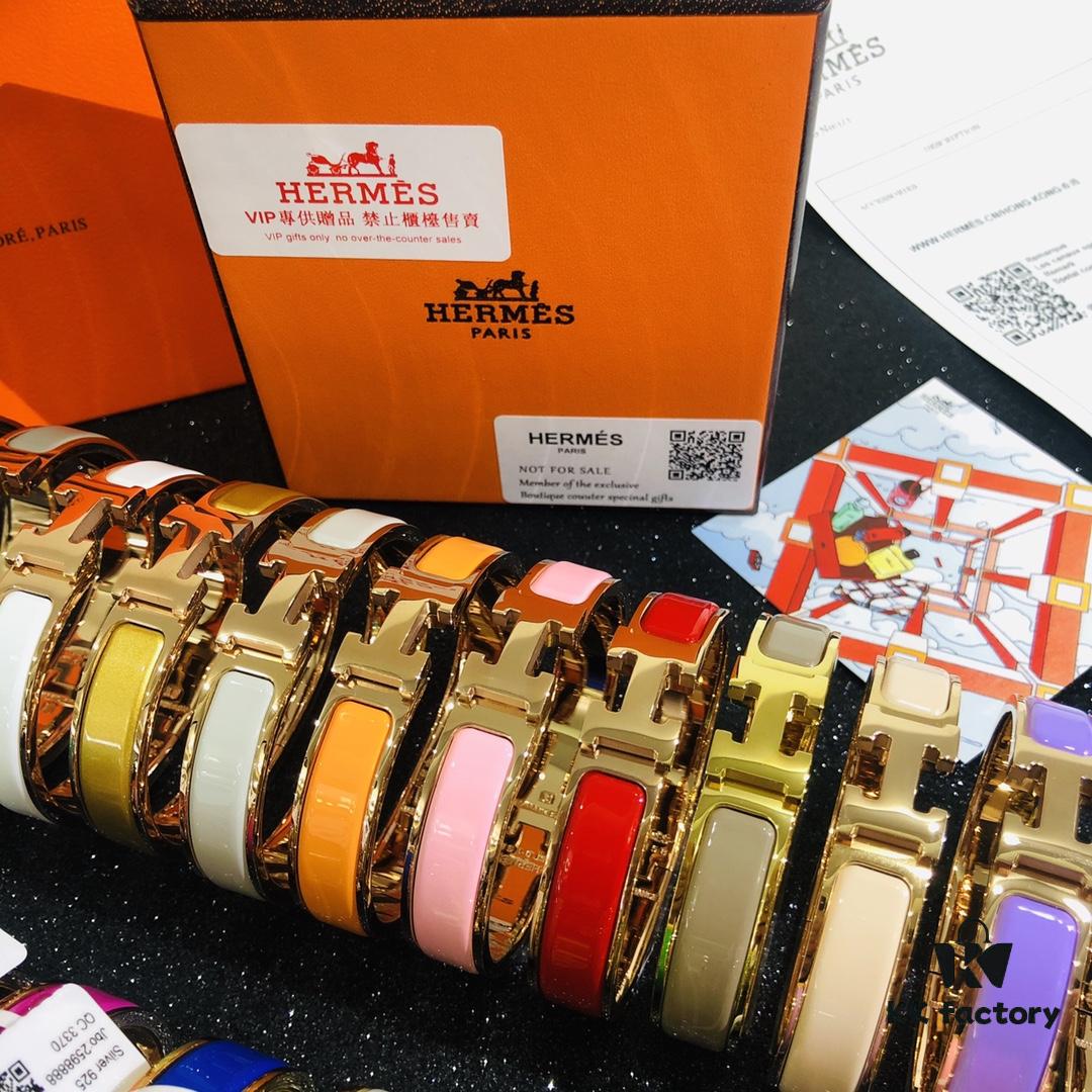 Hermès High-Replica Enamel 'Clic H' Bracelet in Rose Gold – Complete Set with Stickers, Tags, and Receipts – Classic Couple's Design, Sizes 17 & 19