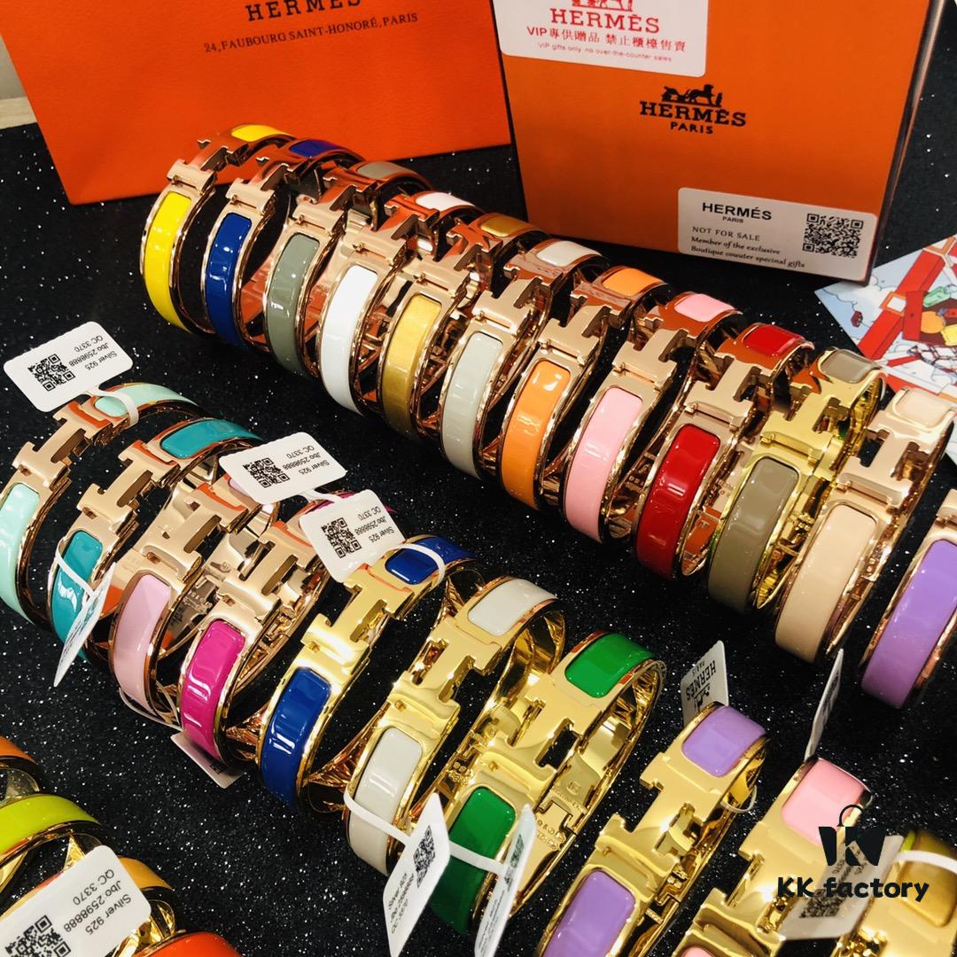 Hermès High-Replica Enamel 'Clic H' Bracelet in Rose Gold – Complete Set with Stickers, Tags, and Receipts – Classic Couple's Design, Sizes 17 & 19