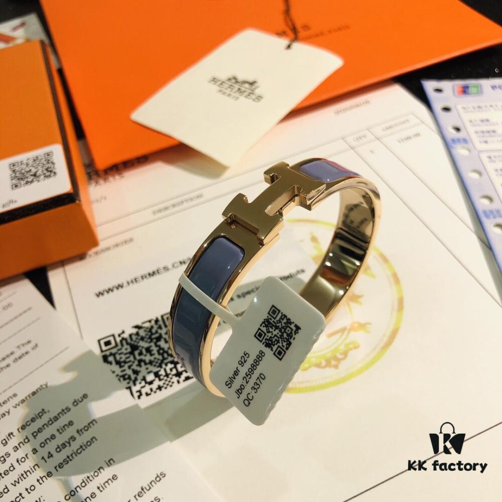 Hermes High-Replica Enamel Clic H Bangle Bracelet in Rose Gold – Complete Set with Stickers, Tags, and Receipts – Classic Unisex Design for Couples (Sizes 17 & 19)
