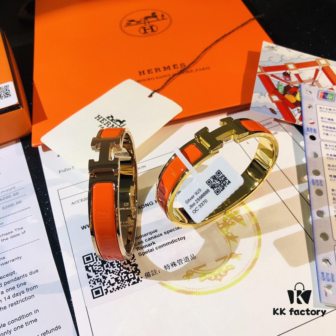 Hermes High-Replica Enamel H Bangle Bracelet in Rose Gold - Matching Couple's Design, Available in Size 17 and 19