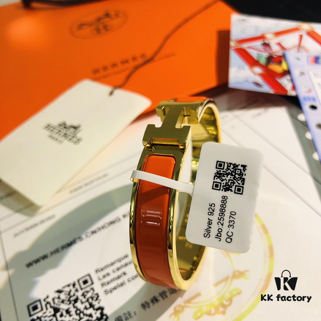 Hermes High-Replica Enamel H Bangle Bracelet in Rose Gold - Matching Couple's Design, Available in Size 17 and 19