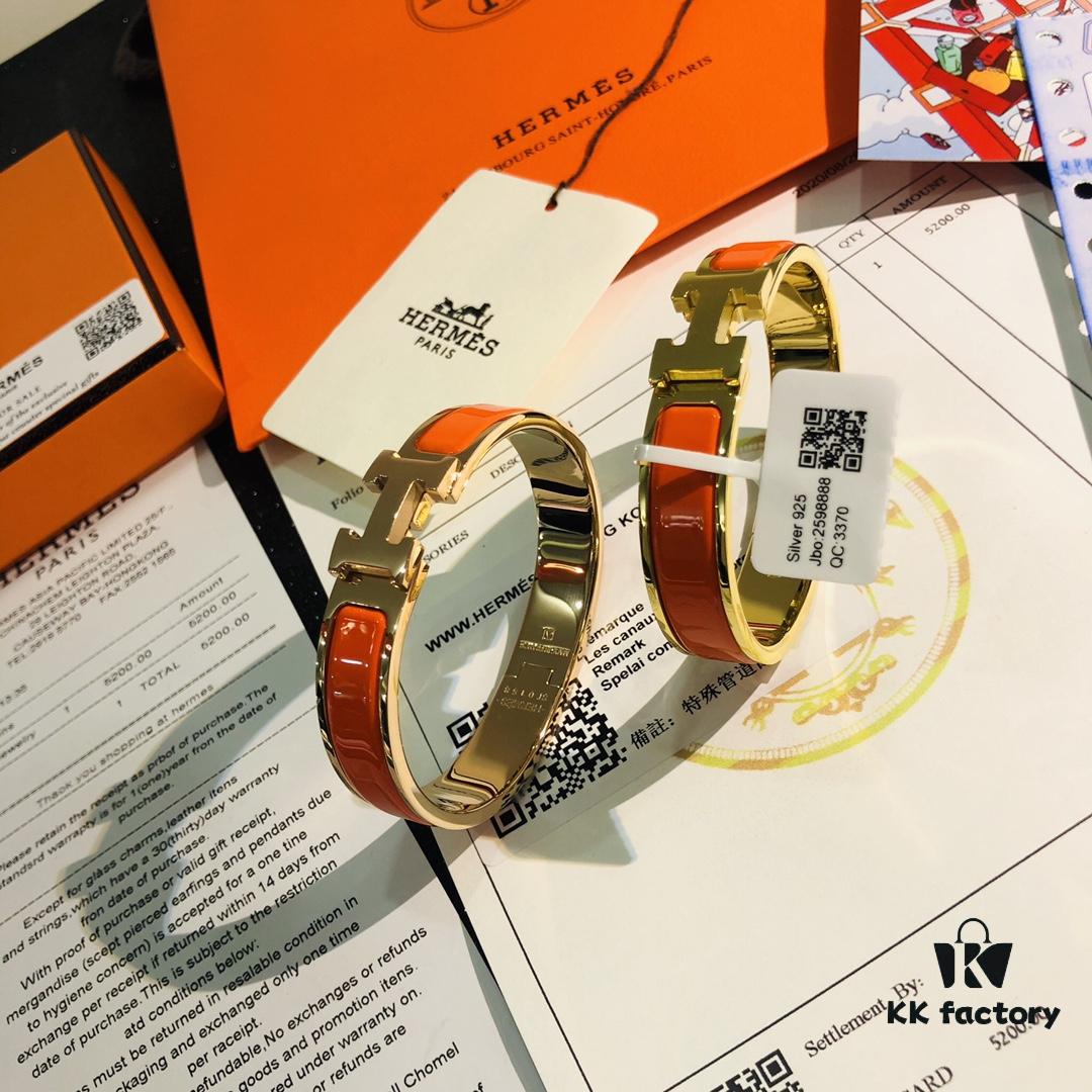 Hermes High-Replica Enamel H Bangle Bracelet in Rose Gold - Matching Couple's Design, Available in Size 17 and 19