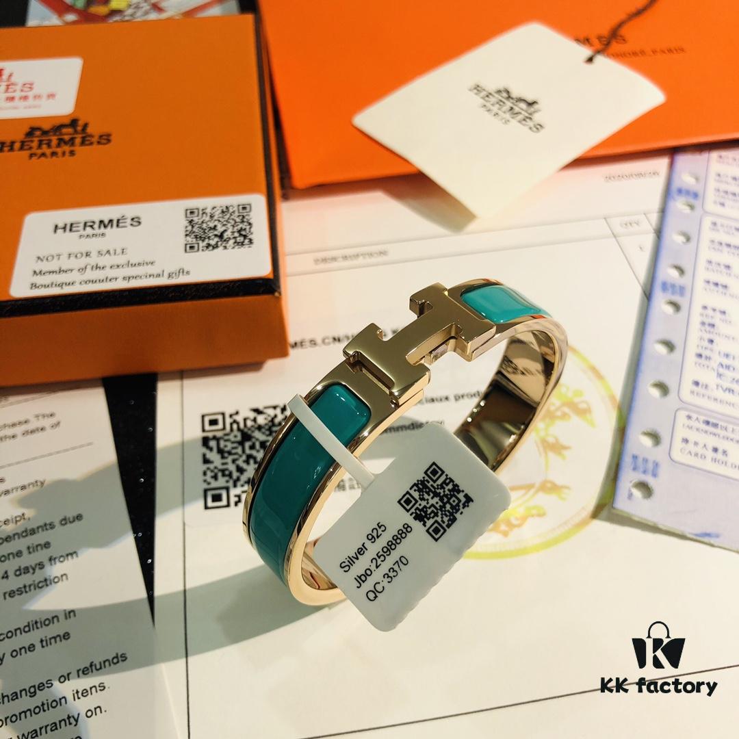 Hermès Enamel Clic H Bracelet - Rose Gold Replica, One-to-One Match with Sticker, Label, Receipt Included, Available in Size 17 and 19, Perfect for Couples