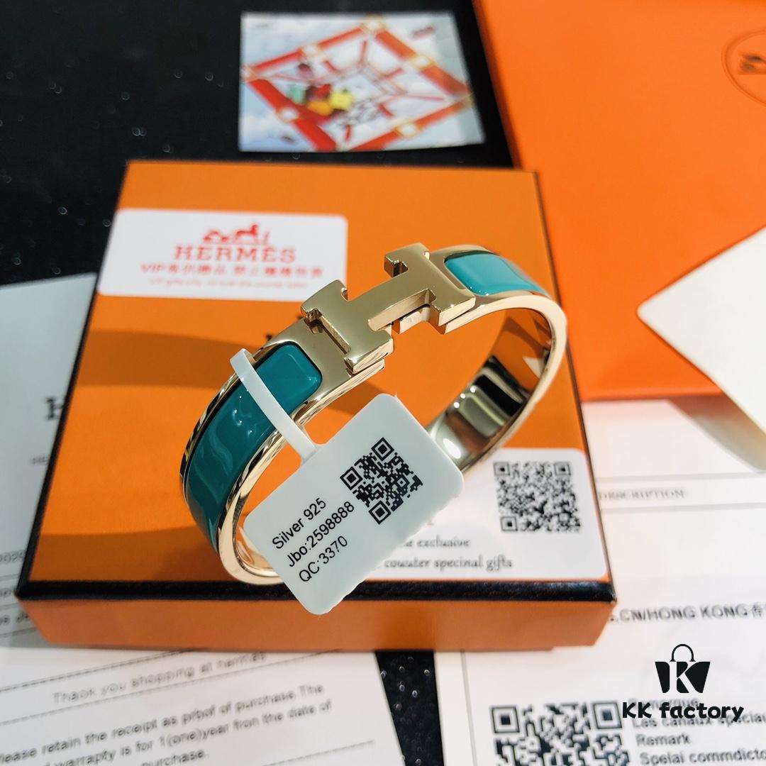 Hermès Enamel Clic H Bracelet - Rose Gold Replica, One-to-One Match with Sticker, Label, Receipt Included, Available in Size 17 and 19, Perfect for Couples