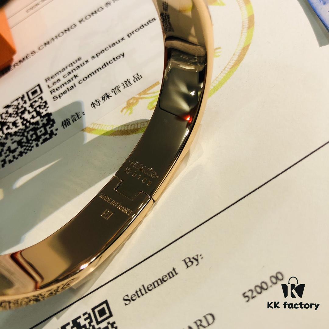 Hermès Enamel Clic H Bracelet - Rose Gold Replica, One-to-One Match with Sticker, Label, Receipt Included, Available in Size 17 and 19, Perfect for Couples