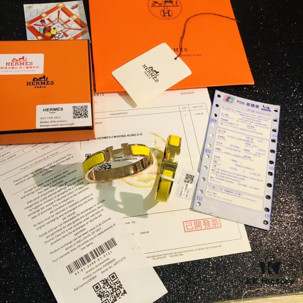 Hermès High-Replica Enamel 'Clic H' Bracelet in Rose Gold – Full Set with Stickers, Tags, and Receipts – Classic Couple's Design (Sizes 17 & 19)