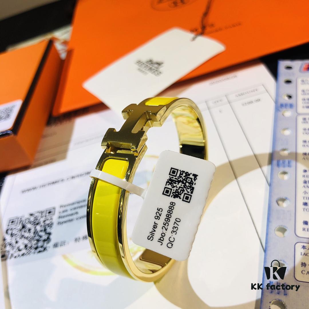 Hermès High-Replica Enamel 'Clic H' Bracelet in Rose Gold – Full Set with Stickers, Tags, and Receipts – Classic Couple's Design (Sizes 17 & 19)