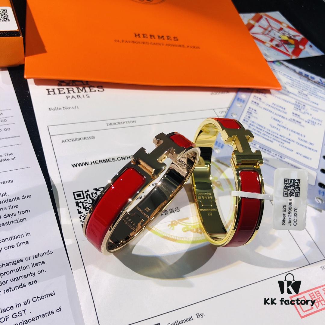 Hermès High-Replica Enamel Clic H Bracelet in Rose Gold – Full Set with Stickers, Tags, and Receipts – Classic Couple's Style, Sizes 17 & 19