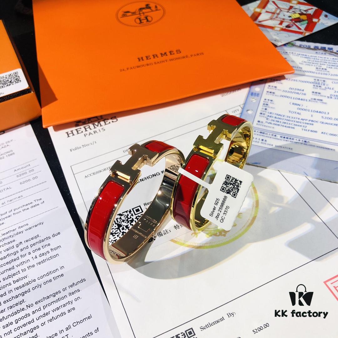 Hermès High-Replica Enamel Clic H Bracelet in Rose Gold – Full Set with Stickers, Tags, and Receipts – Classic Couple's Style, Sizes 17 & 19