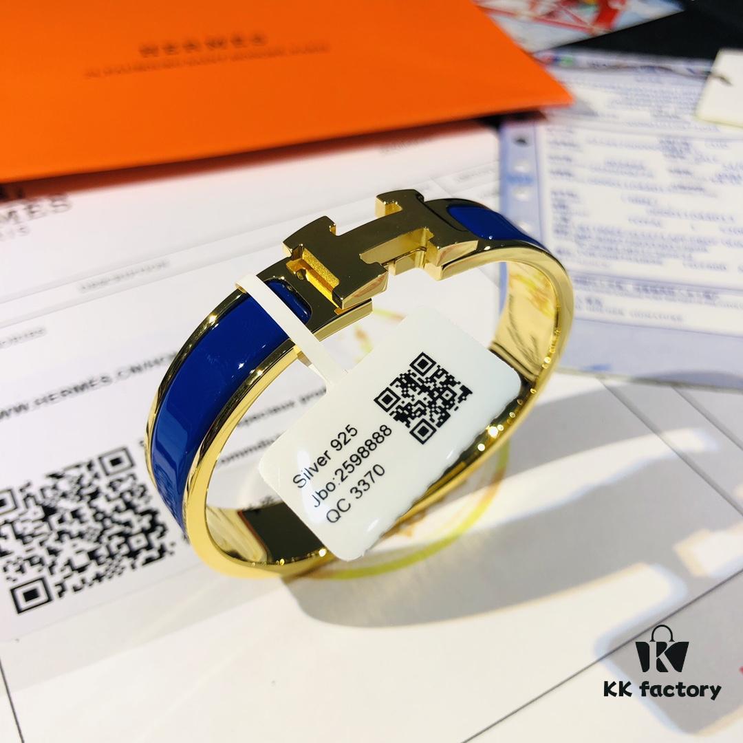 Hermès High-Replica Enamel H Bangle Bracelet in Rose Gold – Full Set with Stickers, Labels, and Receipts – Classic Couple's Style (Sizes 17 & 19)