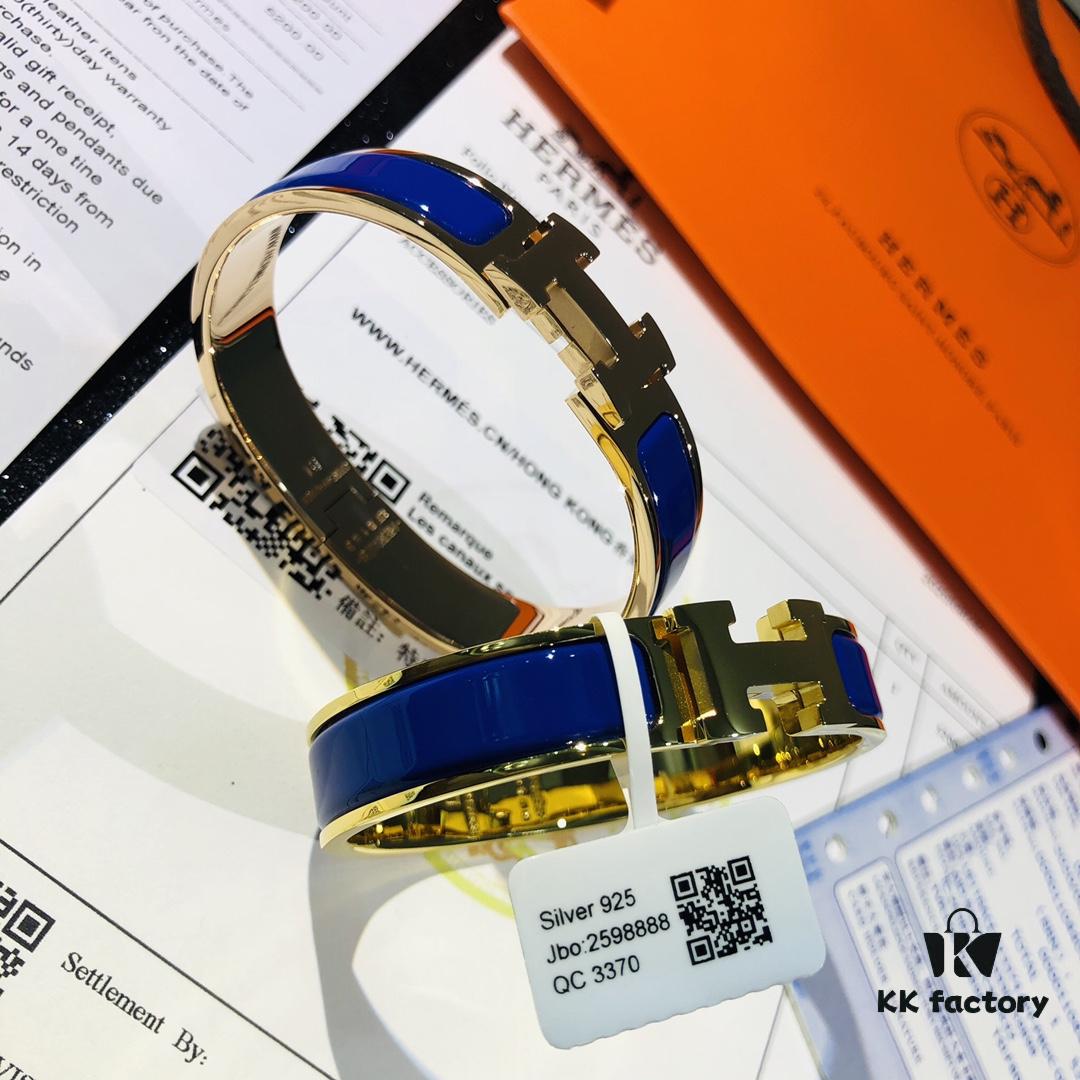 Hermès High-Replica Enamel H Bangle Bracelet in Rose Gold – Full Set with Stickers, Labels, and Receipts – Classic Couple's Style (Sizes 17 & 19)