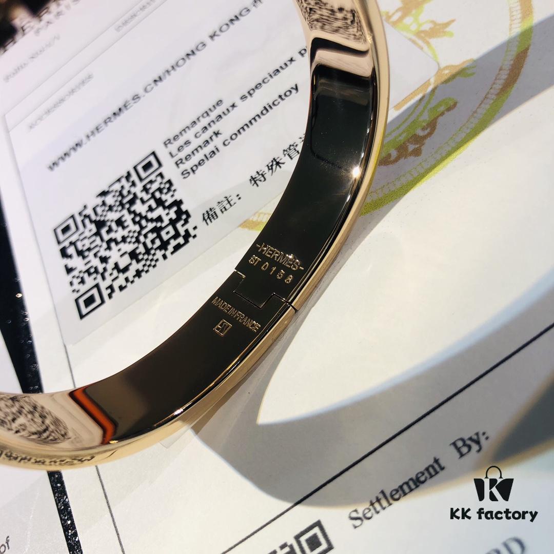 Hermès High-Replica Enamel H Bangle Bracelet in Rose Gold – Full Set with Stickers, Labels, and Receipts – Classic Couple's Style (Sizes 17 & 19)