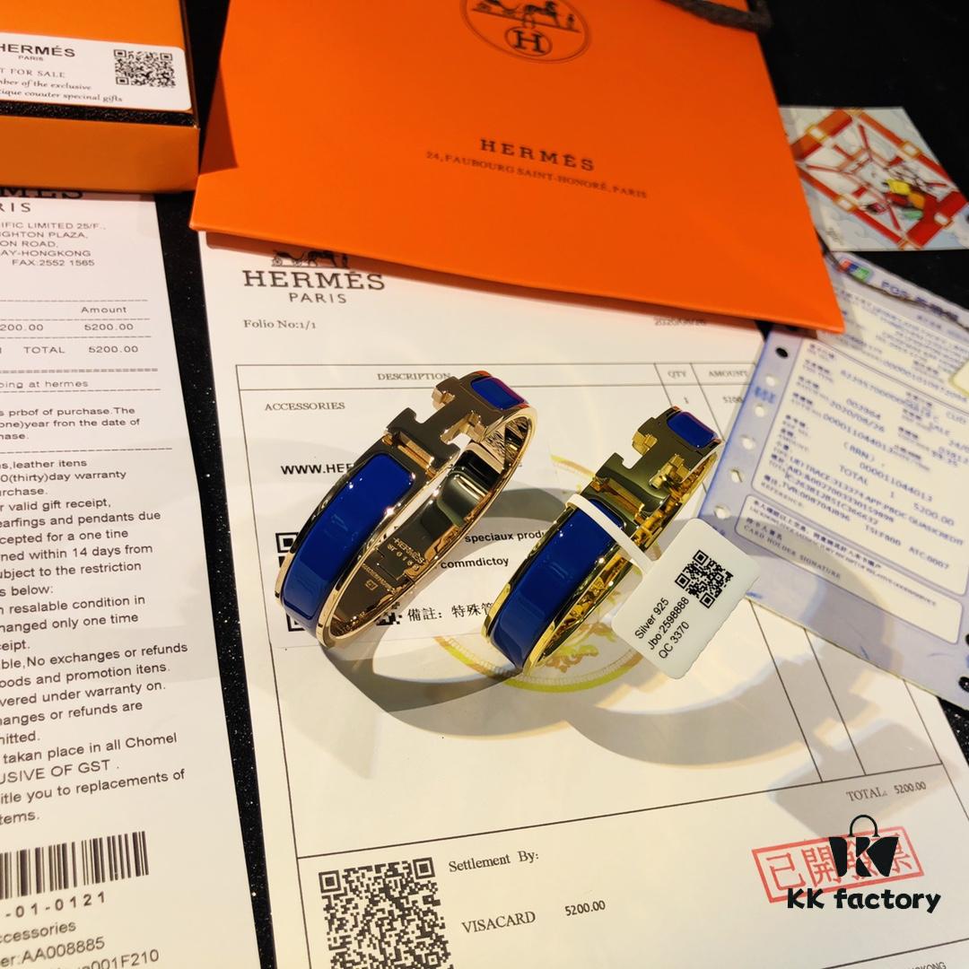 Hermès High-Replica Enamel H Bangle Bracelet in Rose Gold – Full Set with Stickers, Labels, and Receipts – Classic Couple's Style (Sizes 17 & 19)