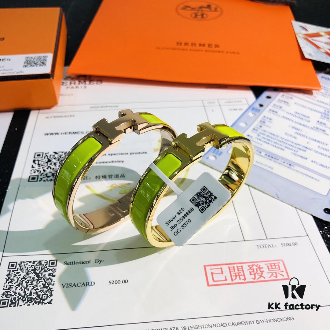 Hermès High-Replica Enamel 'Clic H' Bracelet in Rose Gold – Classic Unisex Design, Perfect for Couples, Sizes 17 & 19 Available