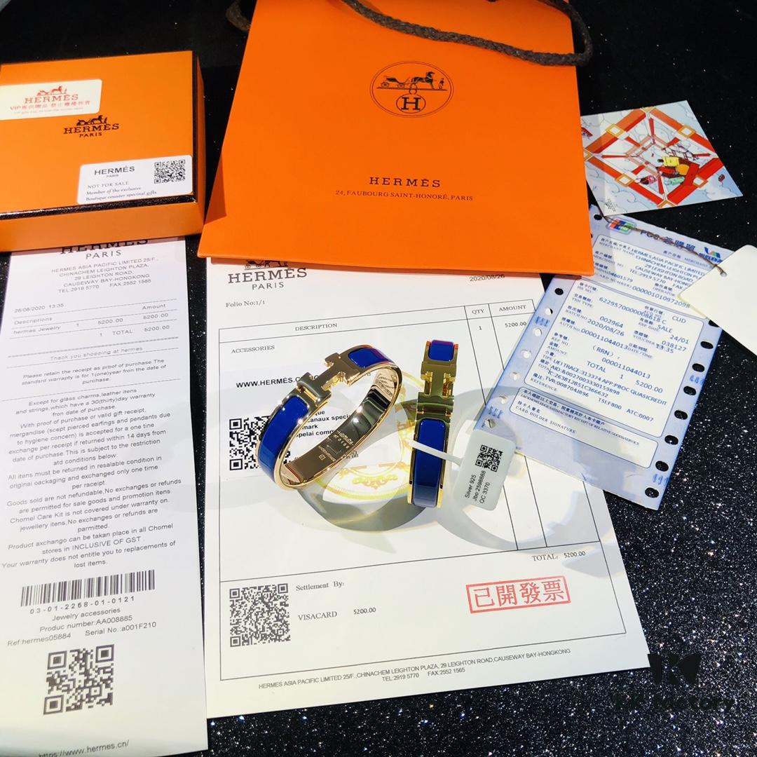 Hermès High-Replica Enamel H Bangle Bracelet in Rose Gold – Full Set with Stickers, Labels, and Receipts – Classic Couple's Style (Sizes 17 & 19)