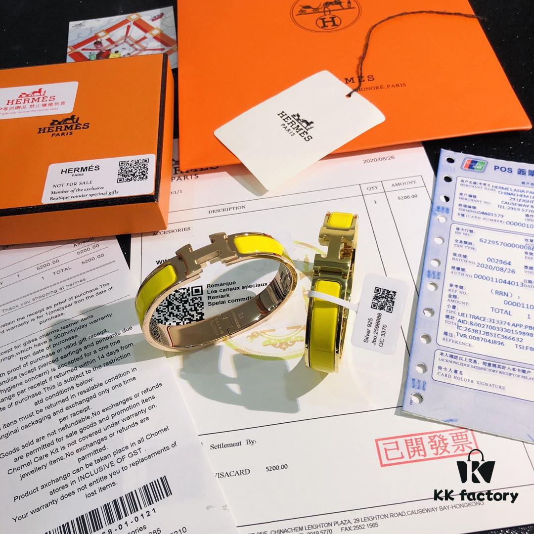 Hermès High-Replica Enamel 'Clic H' Bracelet in Rose Gold – Full Set with Stickers, Tags, and Receipts – Classic Couple's Design (Sizes 17 & 19)