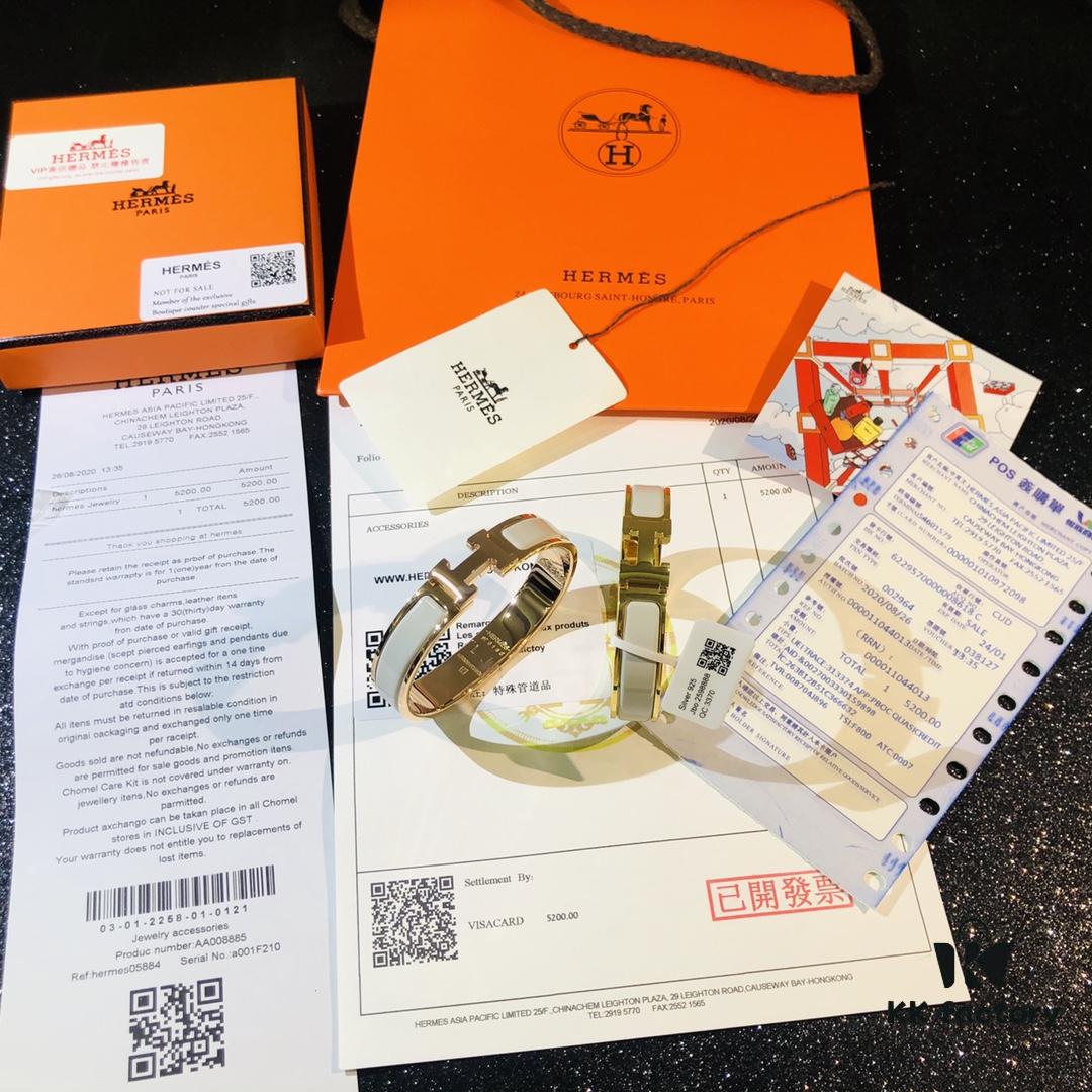 Hermès High-Replica Enamel 'H' Cuff Bracelet in Rose Gold – Full Set with Stickers, Tags, and Receipts Included