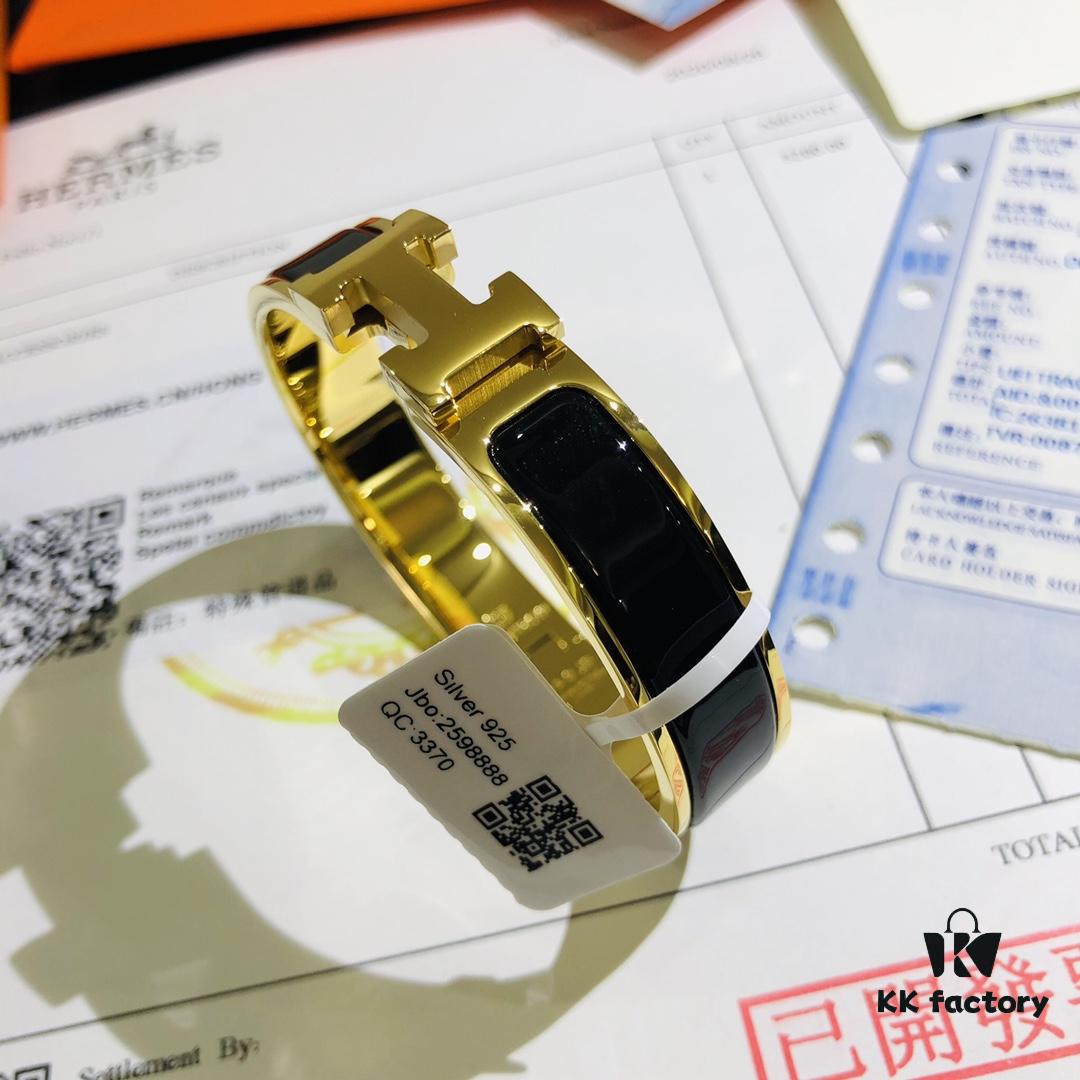 Hermes High-Replica Enamel Clic H Bracelet in Rose Gold – Full Set with Stickers, Tags, and Receipts