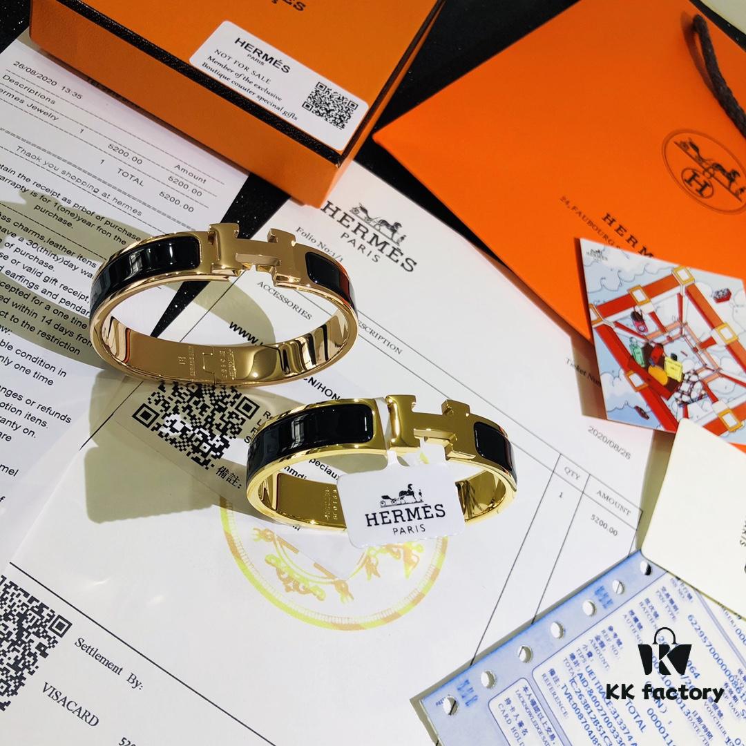 Hermes High-Replica Enamel Clic H Bracelet in Rose Gold – Full Set with Stickers, Tags, and Receipts