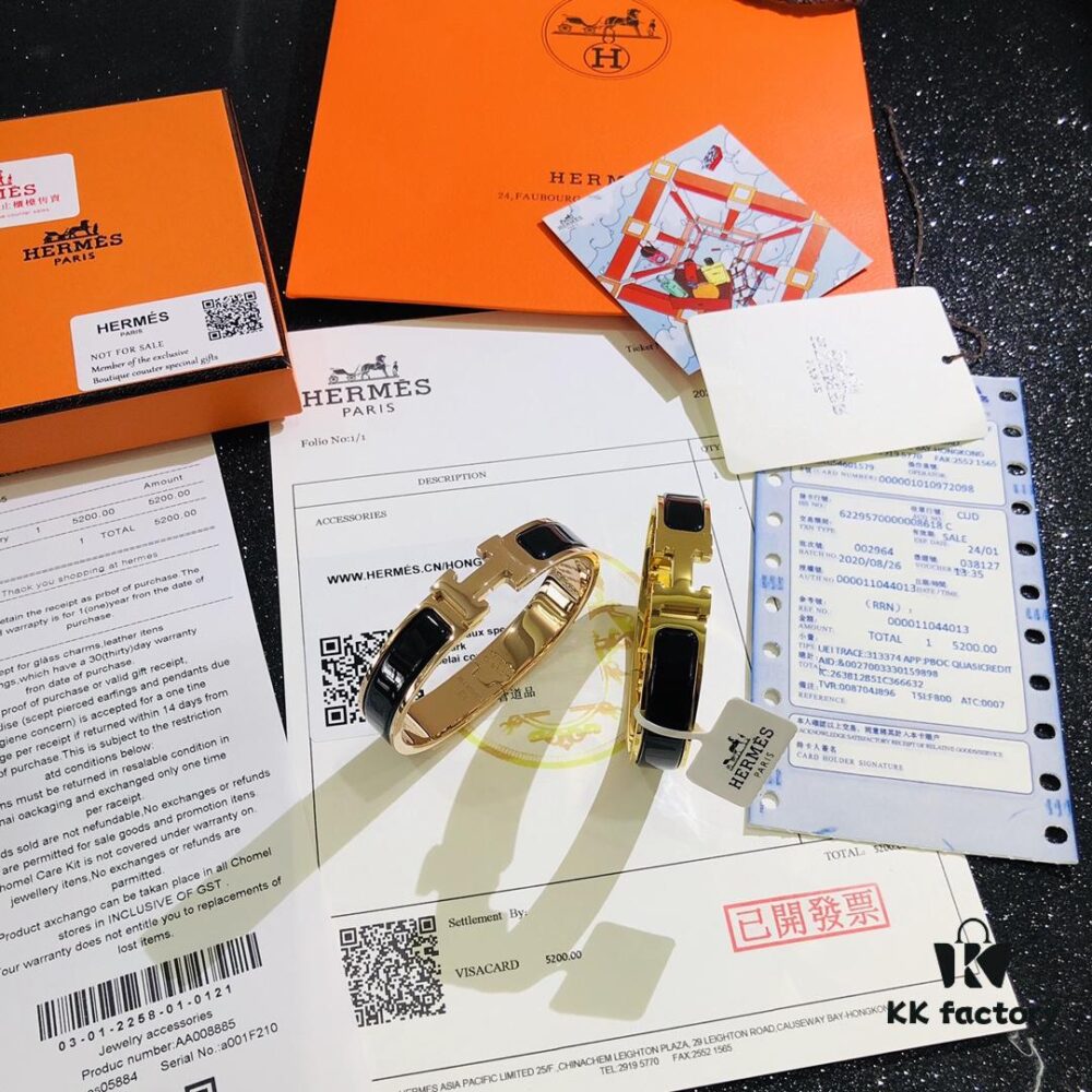 Hermes High-Replica Enamel Clic H Bracelet in Rose Gold – Full Set with Stickers, Tags, and Receipts