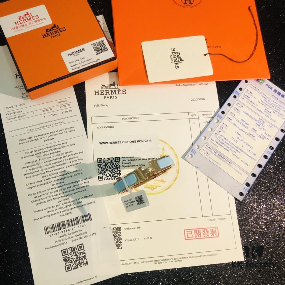 Hermes 1:1 Replica Sticker, Label, Receipt Set 🌟 Rose Gold Version 😎 Available in Stock | Herme*CLIC Enamel H Bracelet | Classic Unisex Design for Couples, Size 17 & 19