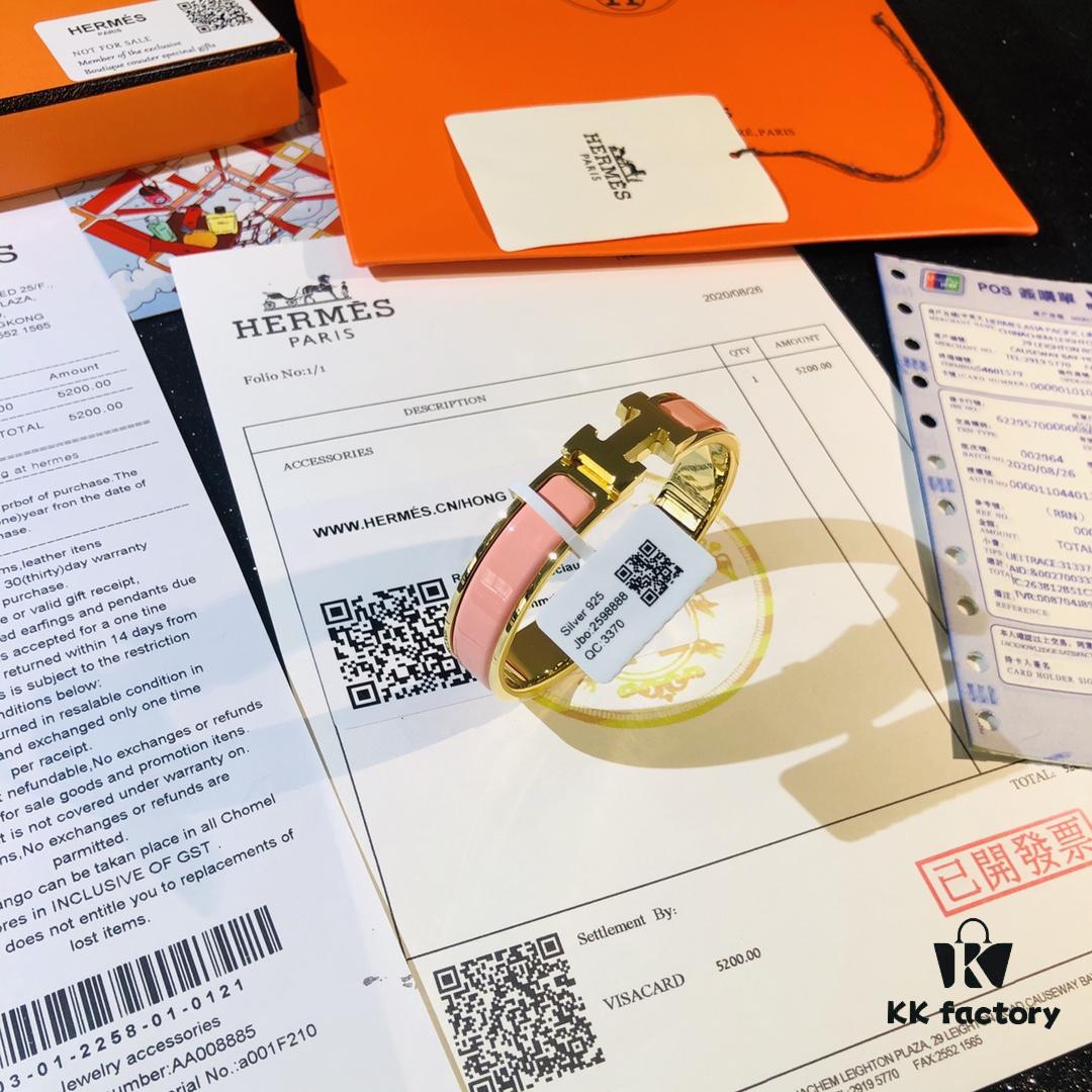 Hermes High-Replica Enamel Clic H Bracelet in Rose Gold – Full Set with Stickers, Labels, and Receipts – Classic Unisex Design