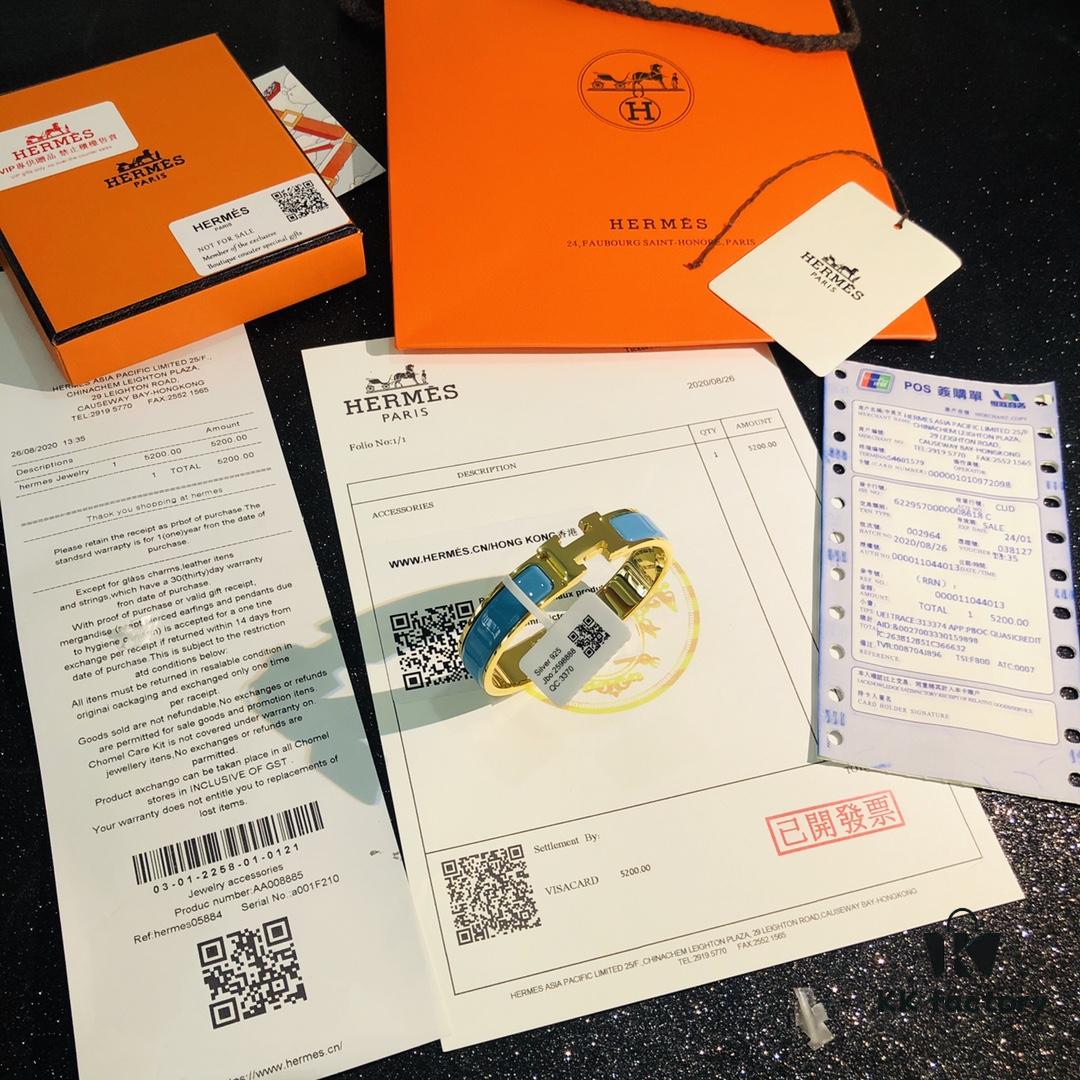 Hermes High-Replica Enamel Clic H Bangle Bracelet in Rose Gold – Complete Set with Stickers, Tags, and Receipts – Classic Unisex Design for Men and Women