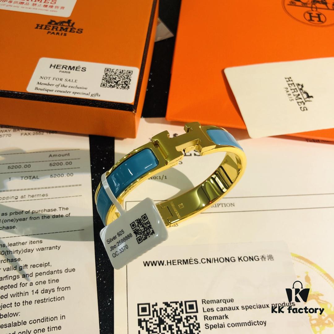 Hermes High-Replica Enamel Clic H Bangle Bracelet in Rose Gold – Complete Set with Stickers, Tags, and Receipts – Classic Unisex Design for Men and Women