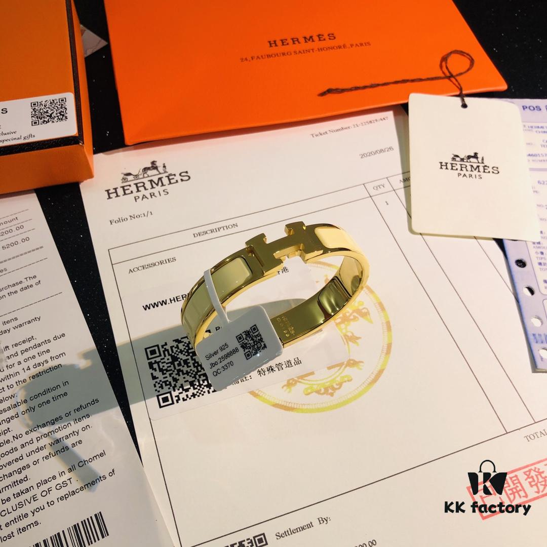 Hermès High-Replica Enamel 'Clic H' Bracelet in Rose Gold – Complete Set with Stickers, Tags, and Receipt – Classic Couple's Style, Sizes 17 & 19