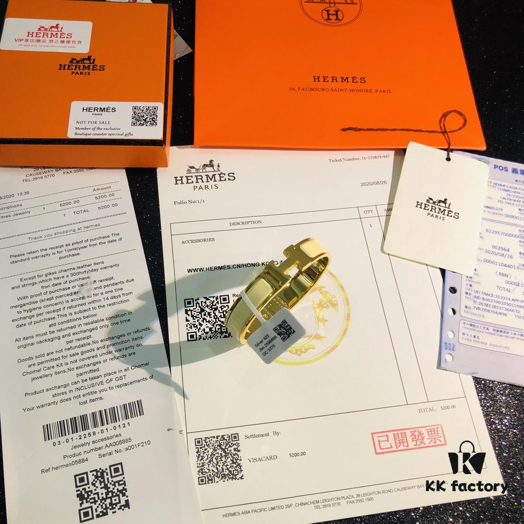 Hermès High-Replica Enamel 'Clic H' Bracelet in Rose Gold – Complete Set with Stickers, Tags, and Receipt – Classic Couple's Style, Sizes 17 & 19