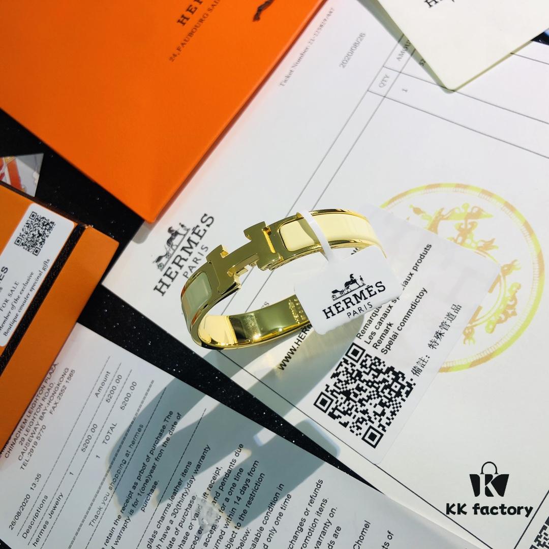 Hermès High-Replica Enamel 'Clic H' Bracelet in Rose Gold – Complete Set with Stickers, Tags, and Receipt – Classic Couple's Style, Sizes 17 & 19